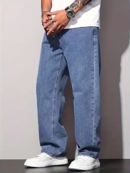 2025 New Men's Casual Wide-Leg Jeans - Cotton Blend/Machine Washable, All-Season Comfort, Solid Color, 380g/m² High-End Denim Fabric