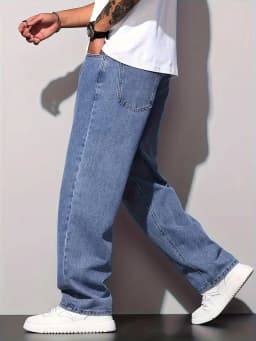 2025 New Men's Casual Wide-Leg Jeans - Cotton Blend/Machine Washable, All-Season Comfort, Solid Color, 380g/m² High-End Denim Fabric