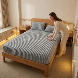 Channel Stitch Fitted Sheet King Size Raised Ribbed Pattern Ultra Soft Plush Feel Fade Proof Wrinkle Free Bedding
