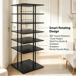 6-Tier Rotating Shoe Storage Rack 360° Swivel, Large Capacity 6-Shelf Shoe Organizer with 22.44" Square Base, 43 lbs Load for Entryway Bedroom Closet, Black