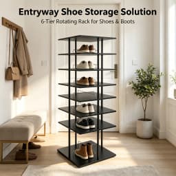 6-Tier Rotating Shoe Storage Rack 360° Swivel, Large Capacity 6-Shelf Shoe Organizer with 22.44" Square Base, 43 lbs Load for Entryway Bedroom Closet, Black