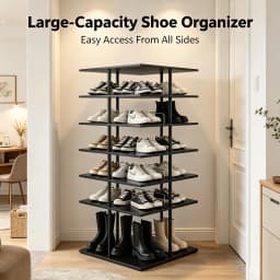 6-Tier Rotating Shoe Storage Rack 360° Swivel, Large Capacity 6-Shelf Shoe Organizer with 22.44" Square Base, 43 lbs Load for Entryway Bedroom Closet, Black