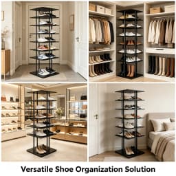 6-Tier Rotating Shoe Storage Rack 360° Swivel, Large Capacity 6-Shelf Shoe Organizer with 22.44" Square Base, 43 lbs Load for Entryway Bedroom Closet, Black