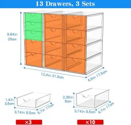 13 Drawer Clear Acrylic Makeup Organizer Large Capacity Cosmetic Storage Box Transparent Desktop Cabinet Jewelry Display Case for Bathroom Vanity Kitchen Pantry Countertop Home Organization