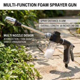 High‑Pressure Car Washing Water Gun with Long Handle Foam Kettle, Metal Joint Car Wash Sprayer Nozzle for RV External Cleaning Garden Water Hose Shower Watering