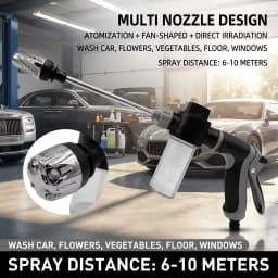 High‑Pressure Car Washing Water Gun with Long Handle Foam Kettle, Metal Joint Car Wash Sprayer Nozzle for RV External Cleaning Garden Water Hose Shower Watering