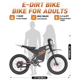 Bopzin Peak 3000W Q8 Electric Dirt Bike for Adults 45MPH 25โโ Fat Tire Battery 60V 35AH Off-Road Mountain Bike