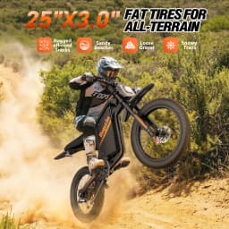 Bopzin Peak 3000W Q8 Electric Dirt Bike for Adults 45MPH 25โโ Fat Tire Battery 60V 35AH Off-Road Mountain Bike