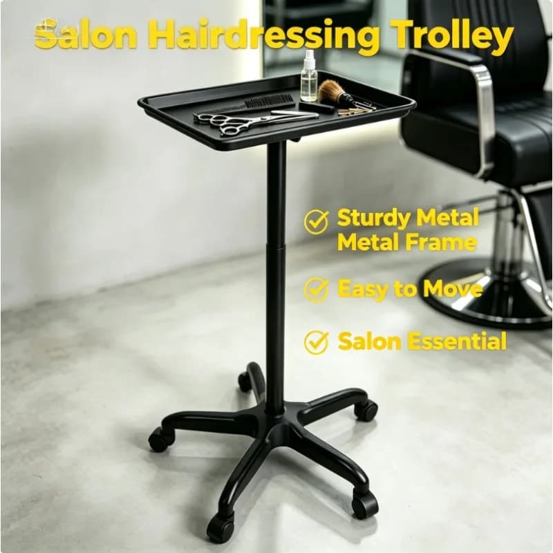 Salon Hairdressing Trolley Cart Adjustable Height Rolling Beauty Tray Stand with Wheels for Barber Shop Hair Styling Tool Storage