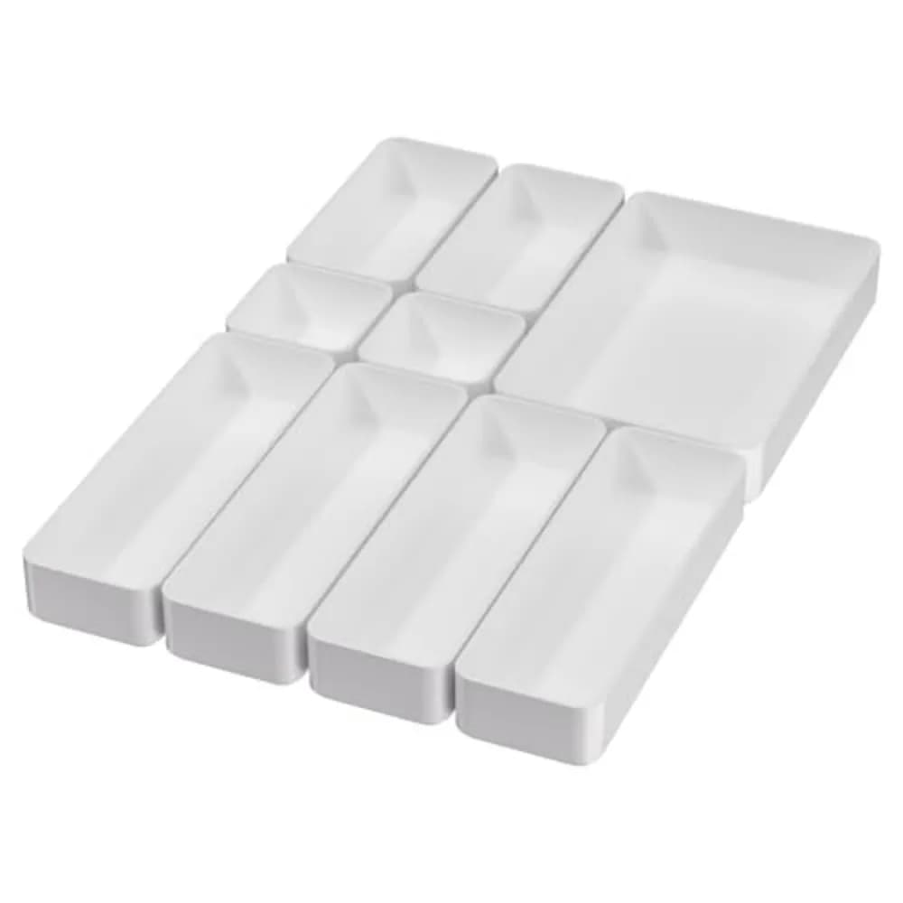 White Desk Drawer Organizer Trays: 9PC Shallow Vanity Bathroom Organizers