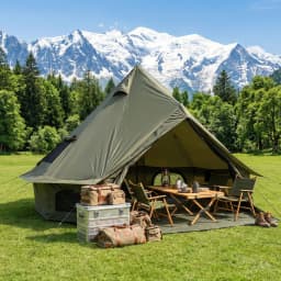 4 Season Bell Tent 9.8 FT, Green Waterproof Glamping Yurt Tent with Stove Jack, Fits 4 People Family Camping Tent for Outdoor Parties & Camping WL