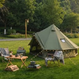 4 Season Bell Tent 9.8 FT, Green Waterproof Glamping Yurt Tent with Stove Jack, Fits 4 People Family Camping Tent for Outdoor Parties & Camping WL