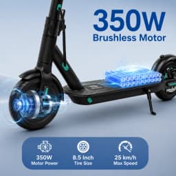 Folding Adult Electric Scooter 350W Brushless Motor 25km/h Max Speed 36V 5Ah Battery 8.5 Inch Tire Smart LED Display Cruise Control Portable E‑Scooter for Urban Commute