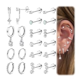 10Pairs Flat Back Earrings Cartilage Set for Multiple Piercing Surgical Steel Earrings for Women Trendy Earring Stacks Flatback