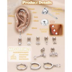 10Pairs Flat Back Earrings Cartilage Set for Multiple Piercing Surgical Steel Earrings for Women Trendy Earring Stacks Flatback
