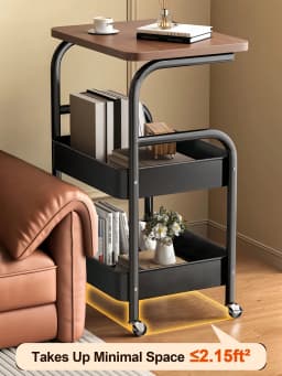 Black Rolling Cart With Desk And 360° Wheels Multi-Functional Cart Utility Rolling Cart With Desk And Wheels, Storage Cart Side Table Bathroom Organizers And Storage, Indoor And Outdoor Storage Organization Office Desk, Dorm Essentials