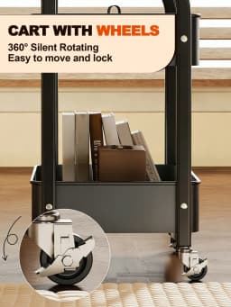 Black Rolling Cart With Desk And 360° Wheels Multi-Functional Cart Utility Rolling Cart With Desk And Wheels, Storage Cart Side Table Bathroom Organizers And Storage, Indoor And Outdoor Storage Organization Office Desk, Dorm Essentials