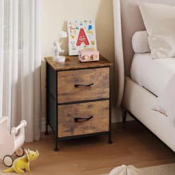 Modern Compact Bedside Table 2-Drawer Fabric Storage Nightstand Metal Frame Side End Table Soft-Close Bins Bedroom Furniture Organizer Cabinet for Small Space Living Room Dorm 2-Tier Rack (15.7x11.8x20.9in)