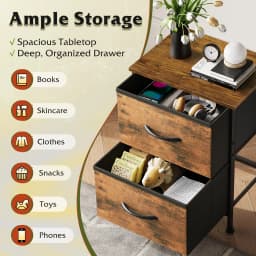 Modern Compact Bedside Table 2-Drawer Fabric Storage Nightstand Metal Frame Side End Table Soft-Close Bins Bedroom Furniture Organizer Cabinet for Small Space Living Room Dorm 2-Tier Rack (15.7x11.8x20.9in)