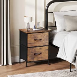 Modern Compact Bedside Table 2-Drawer Fabric Storage Nightstand Metal Frame Side End Table Soft-Close Bins Bedroom Furniture Organizer Cabinet for Small Space Living Room Dorm 2-Tier Rack (15.7x11.8x20.9in)