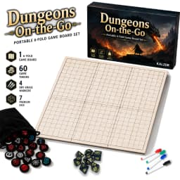 Deluxe Portable RPG Adventure Game Kit, 6-Fold Double-Sided Battle Map Board, 60pcs Premium Tokens, Polyhedral Dice Set & Dry Erase Markers for Tabletop Role Playing Games, Perfect Gift for TTRPG, Dnd Pathfinder Player