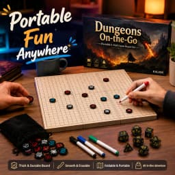 Deluxe Portable RPG Adventure Game Kit, 6-Fold Double-Sided Battle Map Board, 60pcs Premium Tokens, Polyhedral Dice Set & Dry Erase Markers for Tabletop Role Playing Games, Perfect Gift for TTRPG, Dnd Pathfinder Player