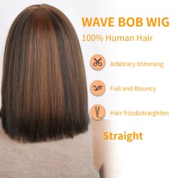 Highlight Blonde Short BOB 2X1 Lace Human Hair Wig Brazilian 1b/30 Straight Bob Bone With Bangs For Women Pre Plucked Natural Hairline Wig 180% Density 12Inch