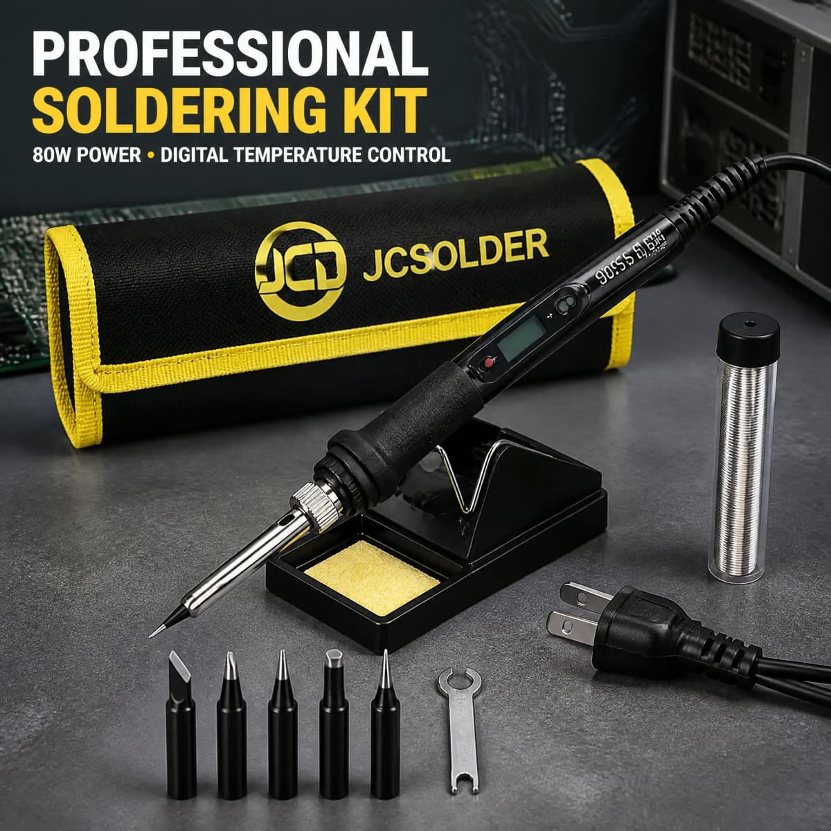 JCD 80W Electric Soldering Iron with LCD Digital Temperature Display Adjustable Heating Tip for Precision Soldering 220V/110V