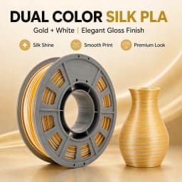 Dual-Color Co-Extruded PLA 3D Printer Filament, 1.75mm, 300g Spool, Yellow and White Silk Shine FDM Printing Material