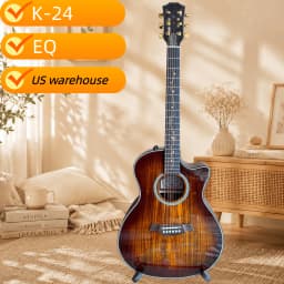 Shipped from USA Warehouse, K‑24 Koa Burst Cutaway Acoustic‑Electric Guitar, EQ Preamp Pickup, 6‑String Folk Guitar, Wood Guitar for Professional Stage Performance, Hot‑selling Musical Instrument, Premium Gift Option, Free Shipping