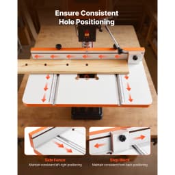 SucceBuy Drill Press Table 24x12Inch Adjustable Fence Stop Block T-Slots MDF Tabletop Built-In Scale Fits Clamps Vises For Drill