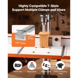 SucceBuy Drill Press Table 24x12Inch Adjustable Fence Stop Block T-Slots MDF Tabletop Built-In Scale Fits Clamps Vises For Drill