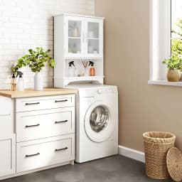 Over The Toilet Storage Cabinet with Adjustable Shelves and Double Glass Doors, Freestanding Bathroom Organizer, White