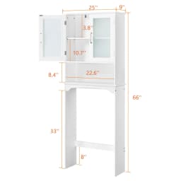 Over The Toilet Storage Cabinet with Adjustable Shelves and Double Glass Doors, Freestanding Bathroom Organizer, White