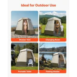 Camping Shower Tent 2 Room Foldable Privacy Tent with Carry Bag Ground Stakes Ropes and Crossbar 150D Oxford Silver Coating Portable Dressing Room for Camping Beach Fishing Outdoor Changing Toilet