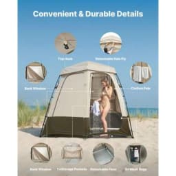 Camping Shower Tent 2 Room Foldable Privacy Tent with Carry Bag Ground Stakes Ropes and Crossbar 150D Oxford Silver Coating Portable Dressing Room for Camping Beach Fishing Outdoor Changing Toilet