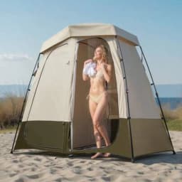 Camping Shower Tent 2 Room Foldable Privacy Tent with Carry Bag Ground Stakes Ropes and Crossbar 150D Oxford Silver Coating Portable Dressing Room for Camping Beach Fishing Outdoor Changing Toilet