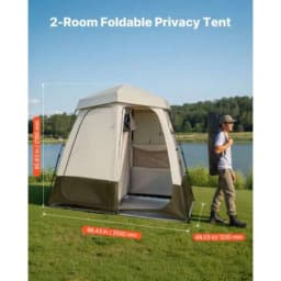 Camping Shower Tent 2 Room Foldable Privacy Tent with Carry Bag Ground Stakes Ropes and Crossbar 150D Oxford Silver Coating Portable Dressing Room for Camping Beach Fishing Outdoor Changing Toilet
