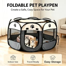 Foldable Pet Playpen with Zipper Door & Mesh Panels, Portable Indoor/Outdoor Kennel for Cats, Dogs