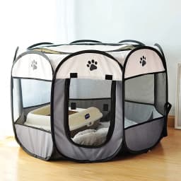 Foldable Pet Playpen with Zipper Door & Mesh Panels, Portable Indoor/Outdoor Kennel for Cats, Dogs