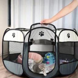 Foldable Pet Playpen with Zipper Door & Mesh Panels, Portable Indoor/Outdoor Kennel for Cats, Dogs