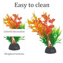 4PCS 4 Inches Tall Seaweed Grass Artificial Aquarium Plants for Freshwater and Saltwater Tanks, Plastic, Green Orange, Realisti