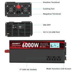 3000W Power Inverter,Peak Power 6000W 12V DC to AC 110V120V,with 3 AC Outlets and 3.4 A USB Port,LED Display for Power Converter,Outdoor Activities,Emergency,Vehicles Truck RV Solar System
