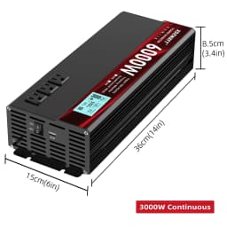 3000W Power Inverter,Peak Power 6000W 12V DC to AC 110V120V,with 3 AC Outlets and 3.4 A USB Port,LED Display for Power Converter,Outdoor Activities,Emergency,Vehicles Truck RV Solar System