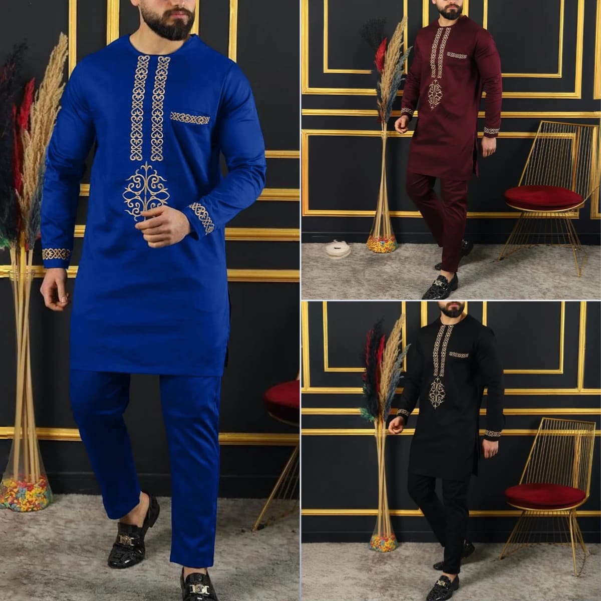 African Native Outfit Dashiki Male Pant Sets To Dress Luxury Designer Elegant Suits Clothes For Men New 2Pc Ethnic Abaya Costume