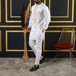 African Native Outfit Dashiki Male Pant Sets To Dress Luxury Designer Elegant Suits Clothes For Men New 2Pc Ethnic Abaya Costume