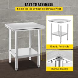 SucceBuy Stainless Steel Kitchen Work Bench Commercial Catering Table Worktable with Undershelf for Restaurant Garage