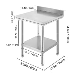 SucceBuy Stainless Steel Kitchen Work Bench Commercial Catering Table Worktable with Undershelf for Restaurant Garage