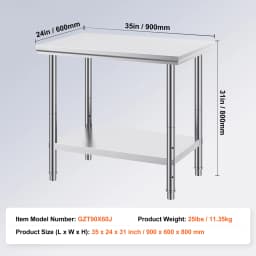 SucceBuy Stainless Steel Kitchen Work Bench Commercial Catering Table Worktable with Undershelf for Restaurant Garage