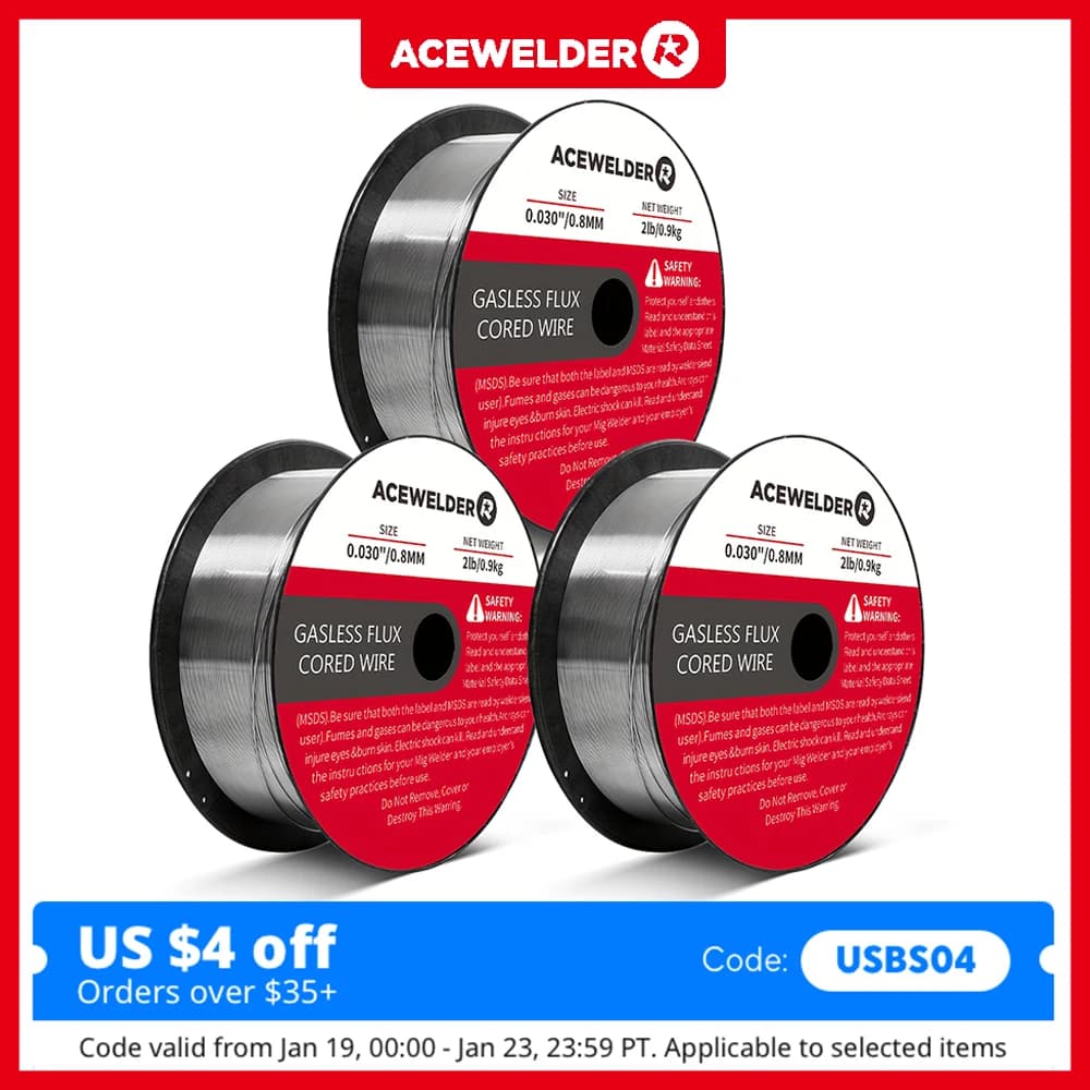 ACEWELDER Flux Core MlG Welding Wire 0.030/0.035 Inch Low Splatter Carbon Steel Gasless MlG Welding Wire 2-Pounds (3 Pack)